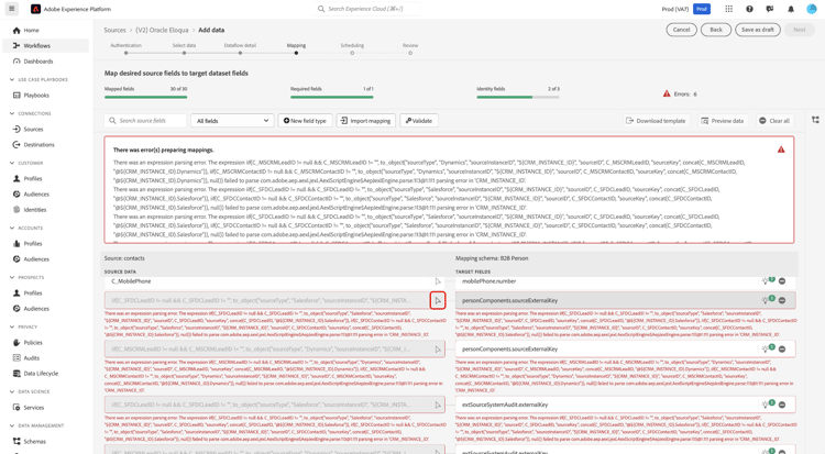 Eloqua-källfältet med beräknade fält.