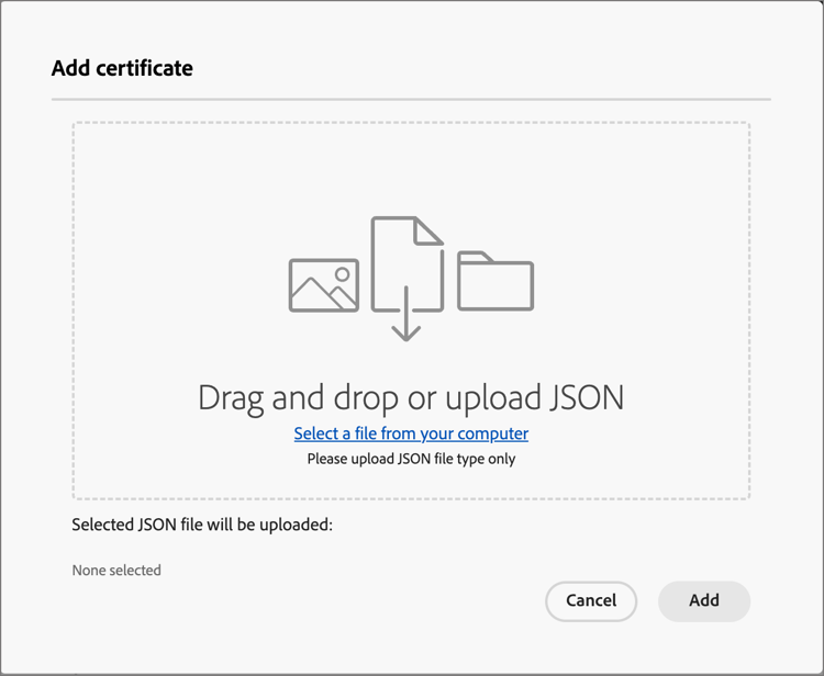 Överför certifikat-JSON-filen