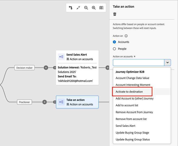 Resensnod - utför en åtgärd på konton - aktivera till mål