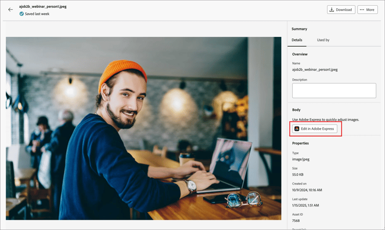 Öppna bilden i Adobe Express Editor