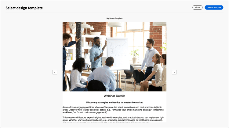 Förhandsgranska den sparade mallen