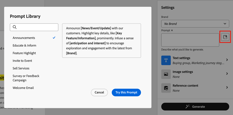 AI Assistant - gå till frågebiblioteket