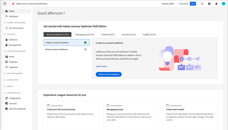 Journey Optimizer B2B Edition - startsida