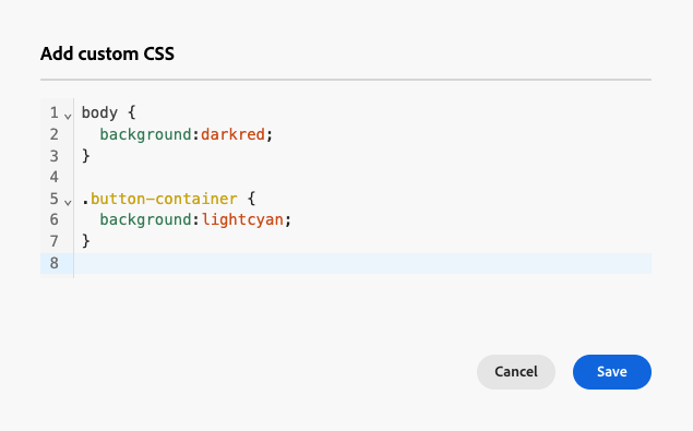 Ange anpassad CSS i det dedikerade textområdet