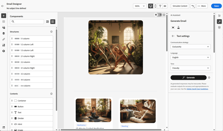 Panelen Textinställningar som visar Kommunikationsstrategi, Språk och Tonalternativ ​