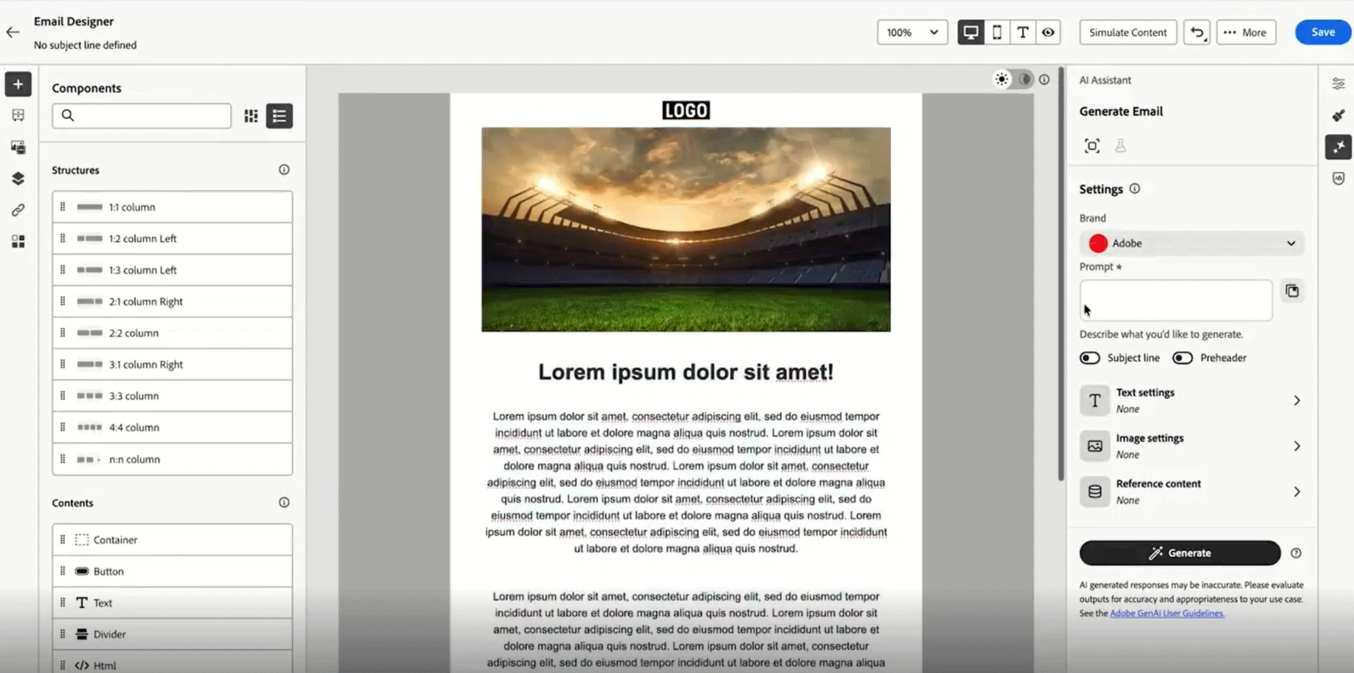 Animerad demonstration av AI Assistant som genererar innehåll med referensinnehåll