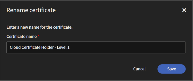 Dialogrutan Byt namn på certifikat