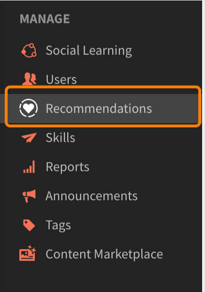 Välj Recommendations i Admin-appen