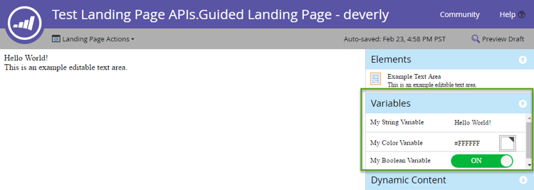 Landing Page Variables