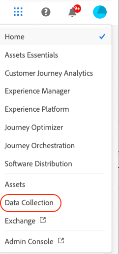 Experience Platform-menyn