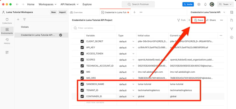 Fälten SANDBOX_NAME, TENANT_ID och CONTAINER_ID har lagts till som systemvariabler