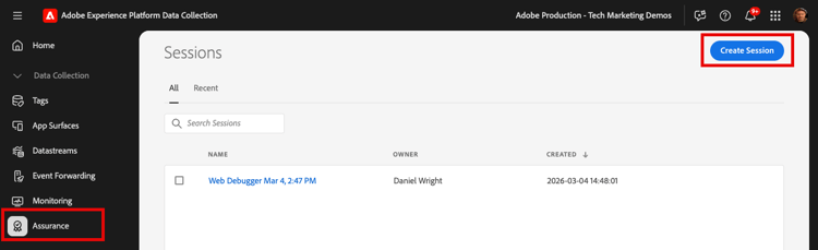 Skapa en Assurance-session