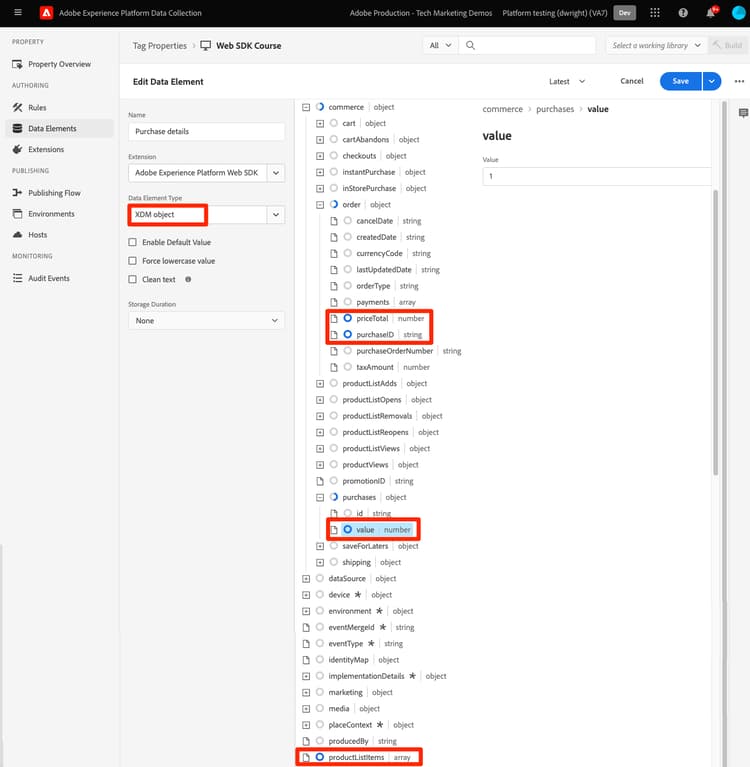 Mappning till ett XDM-fält i ett XDM-objektdataelement