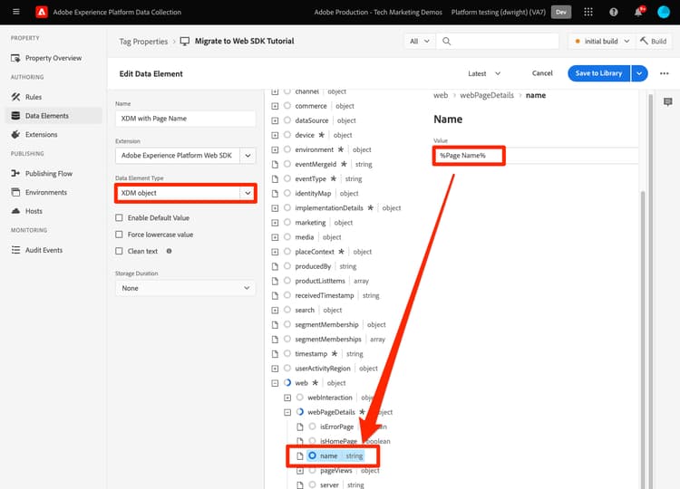 Mappning till ett XDM-fält i ett XDM-objektdataelement