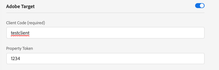 Användargränssnitt för datastreams som visar Adobe Target-inställningarna.
