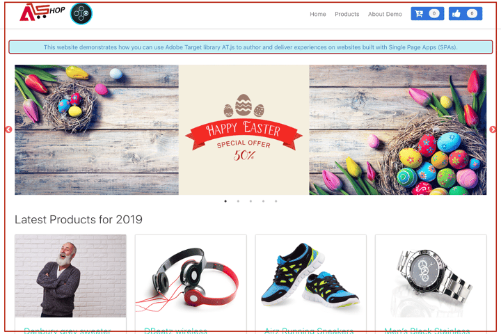 Exempelbild av ett enkelsidigt program i ett webbläsarfönster.