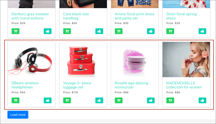 Exempelbild av ett enkelsidigt program i ett webbläsarfönster, med personaliserade erbjudanden.