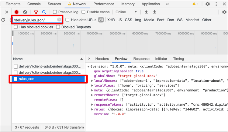 Fliken Nätverk i Google Chrome