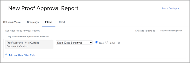 Fliken Filter i Report Builder