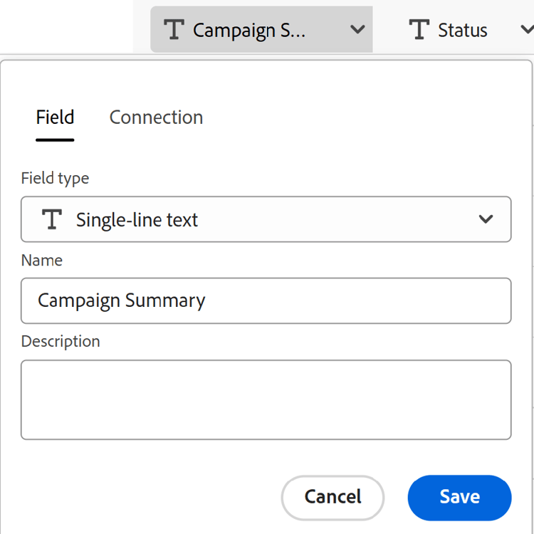 Fliken Fält i importrutan för posttypsmappning