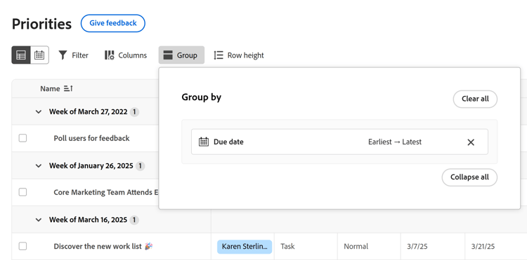 Gruppering i utökade listor