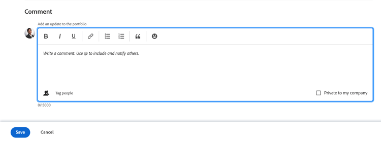 Redigera portföljkommentarsruta