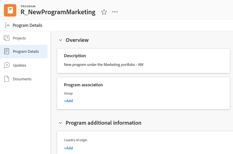 Programinformation med anpassat formuläravsnitt