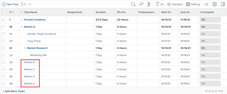 Agile project list - tasks without parent or subtasks