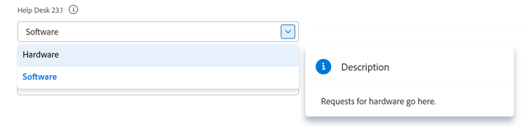 Visa beskrivning av köämne när begäran skickas