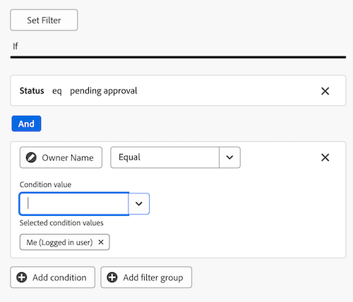 Exempel på väntande godkännandetabellfilter
