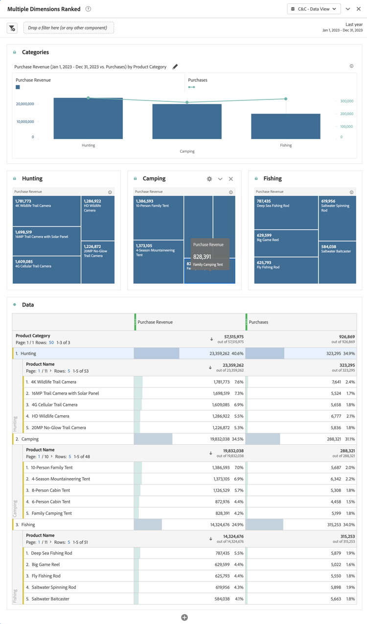 Customer Journey Analytics多个Dimension排名面板
