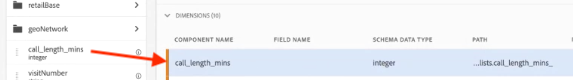 指向Dimension列表中call_length_mins的箭头。