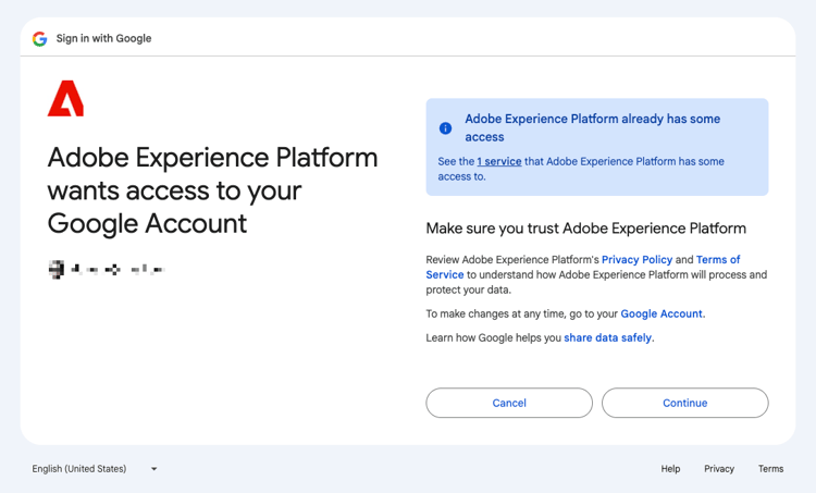 Google Ads源连接器身份验证步骤4