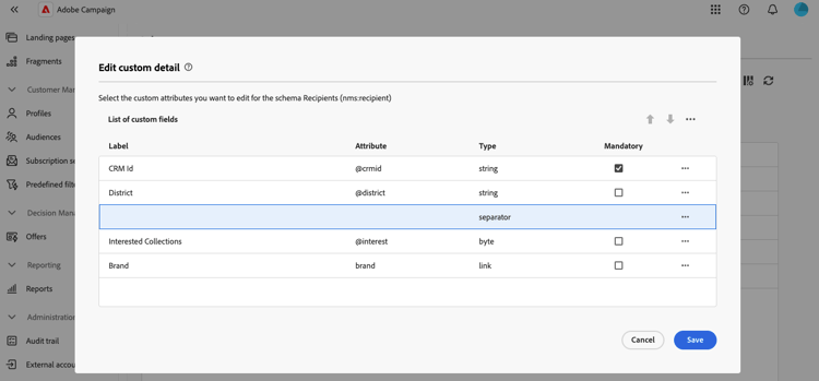 显示分隔符配置的屏幕截图