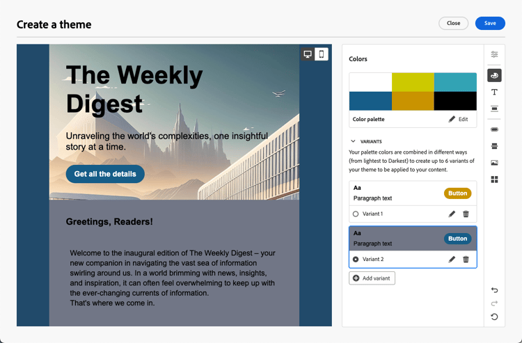 主题编辑器中的颜色变体为其他调色板添加变体