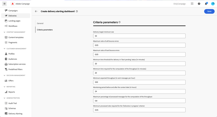 显示投放仪表板中“条件参数”部分的屏幕截图。