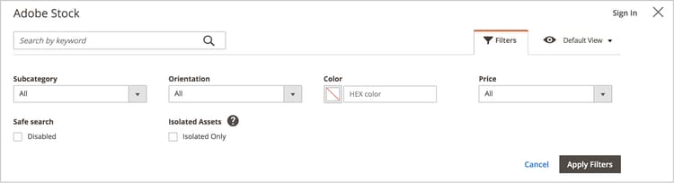 Adobe Stock搜索筛选器