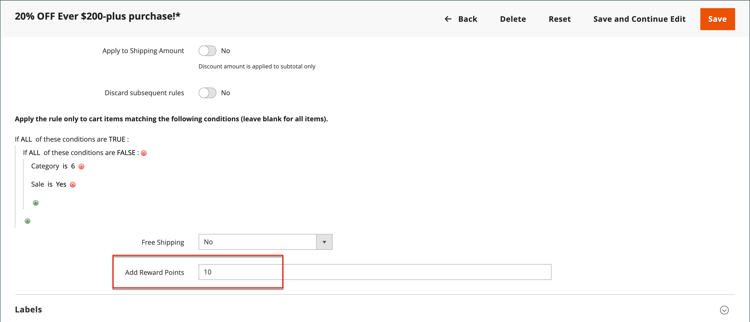 购物车价格规则 — 奖励积分