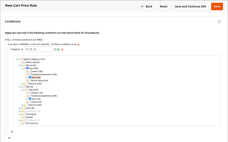 购物车价格规则条件 — 类别