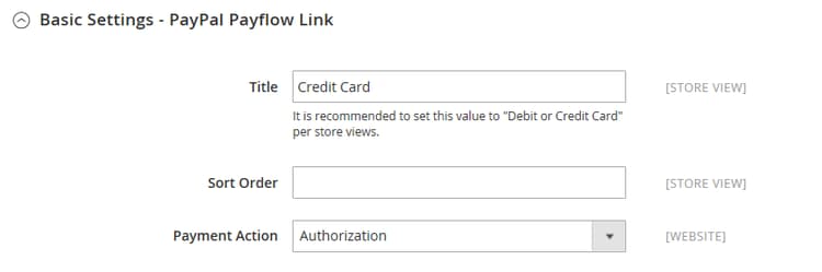 基本设置 — PayPal Payflow链接