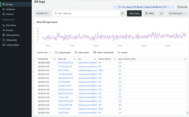 云项目New Relic CDN日志属性筛选器