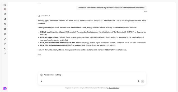 同事聊天针对有关Experience Platform中失败的问题优化通知结果。