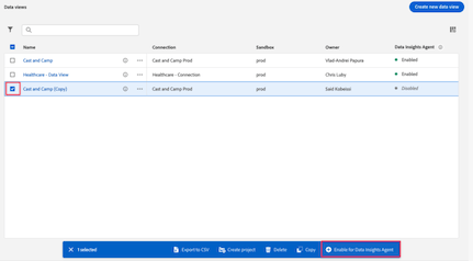 启用Data Insights Agent的数据视图