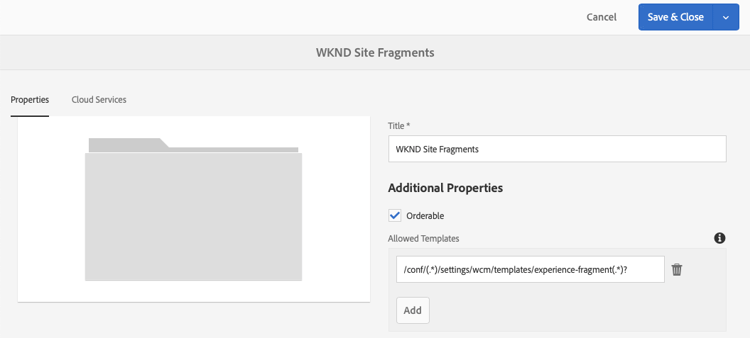 体验片段属性 – 允许的模板