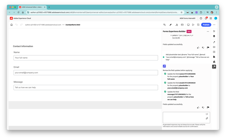在Forms Experience Builder中使用自然语言提示添加了验证