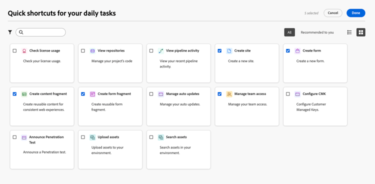 Experience Hub快速快捷键