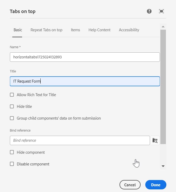 添加水平选项卡的名称