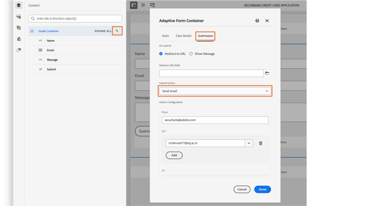 发送电子邮件提交操作