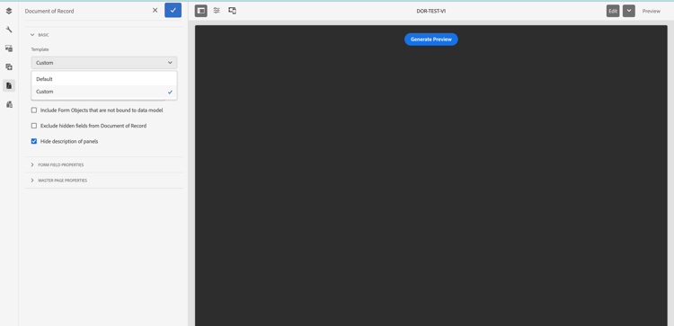 记录文档属性 — 模板设置为自定义（基础组件）