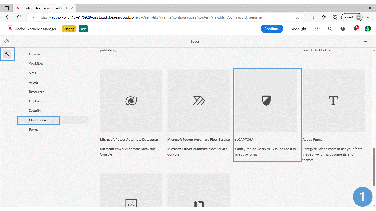 配置该Cloud Service以通过Google将您的AEM Forms环境连接到reCAPTCHA服务